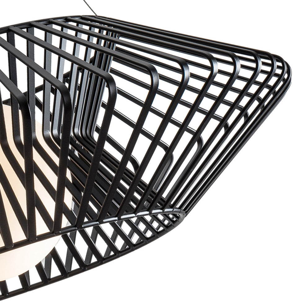 Hebe 1 Light Geometric Metal Glass Shade Pendant Chandelier, Black Finish