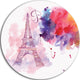 Eiffel Tower In Cloud Of Colors, Watercolor Disc Metal Artwork, 23"