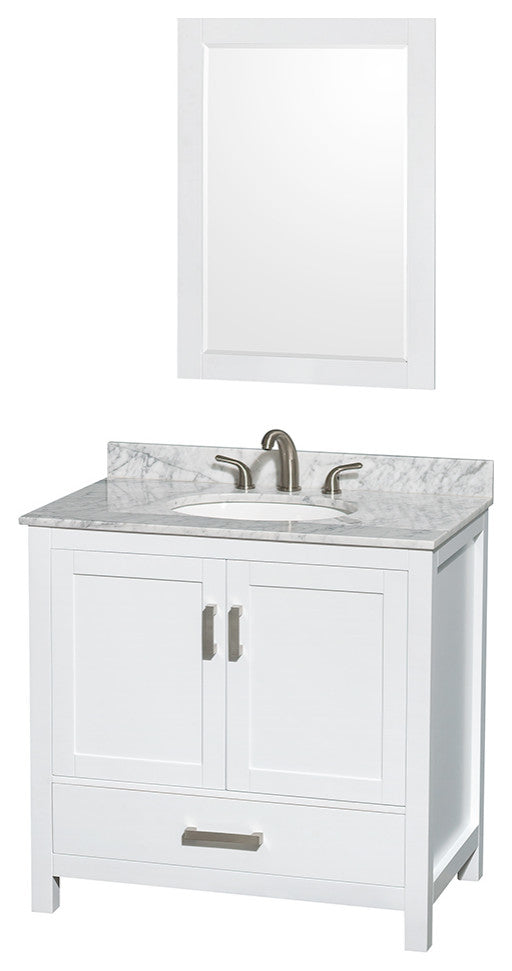 Wyndham WCS141436SWHCMUNOM24 White Bath Vanity with Carrera Marble Top