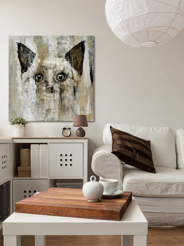 "Brown-Eyed Cat" Painting Print on Wrapped Canvas, 24"x24"