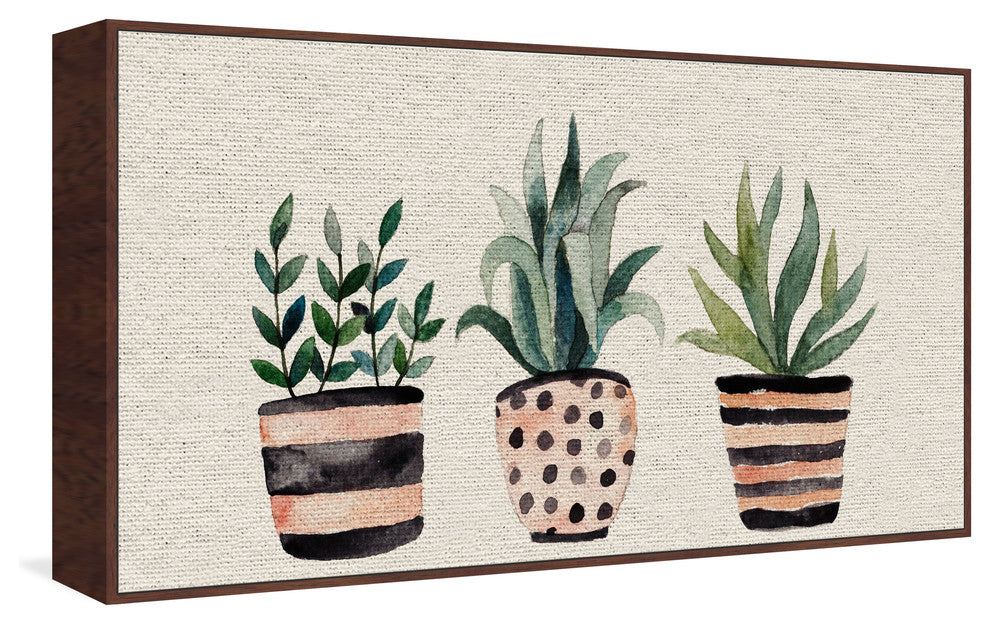 "Three Plants" Floater Framed Painting Print on Canvas, 45"x22.5"