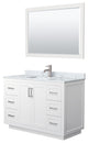 48"SGL Bathroom Vanity White, Carrara Countertop, Sink, Nickel Trim, 46" Mirror