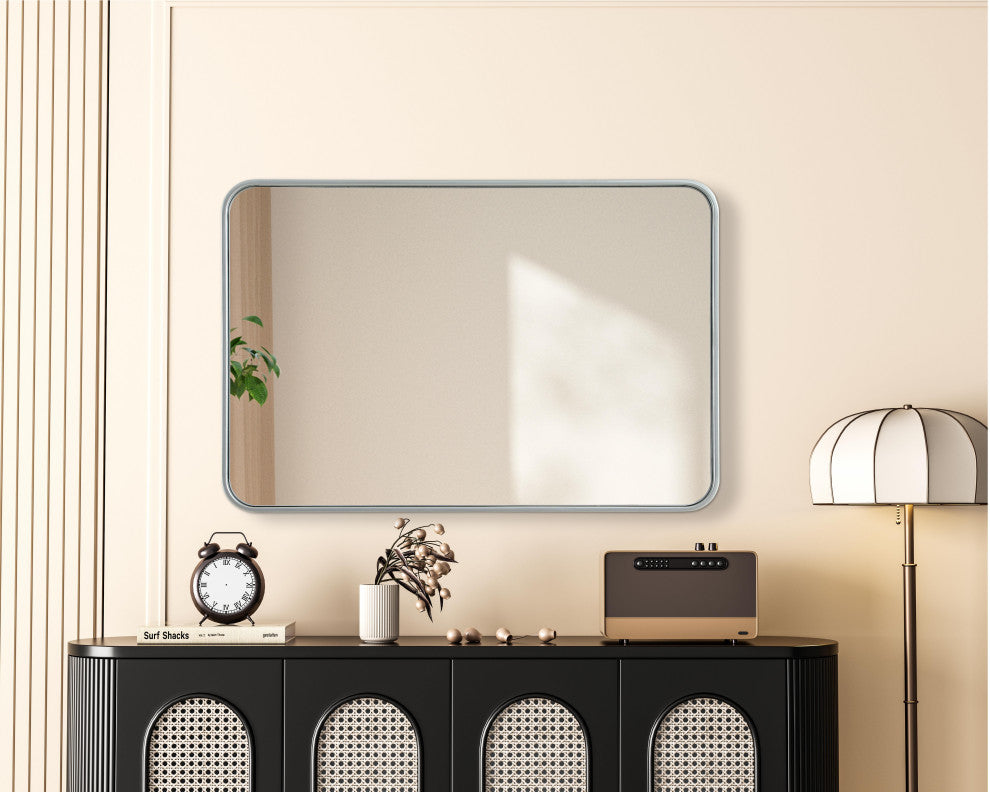 Home Living Contour Metal Rectangle Mirror 24x36, Silver