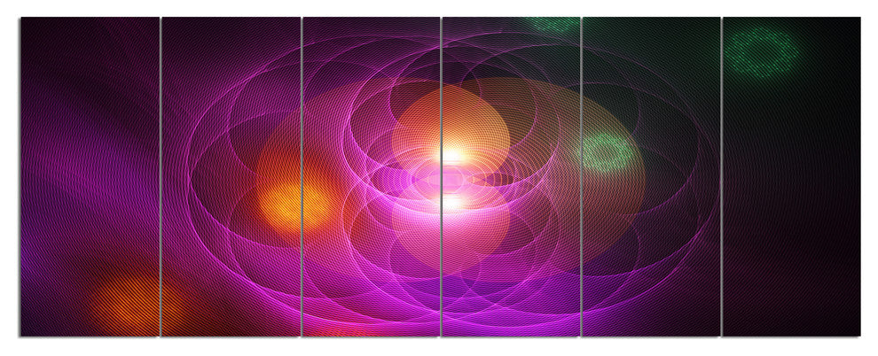 Merge Colored Spheres., Contemporary Canvas Art Print, 70"x28", 6 Panels