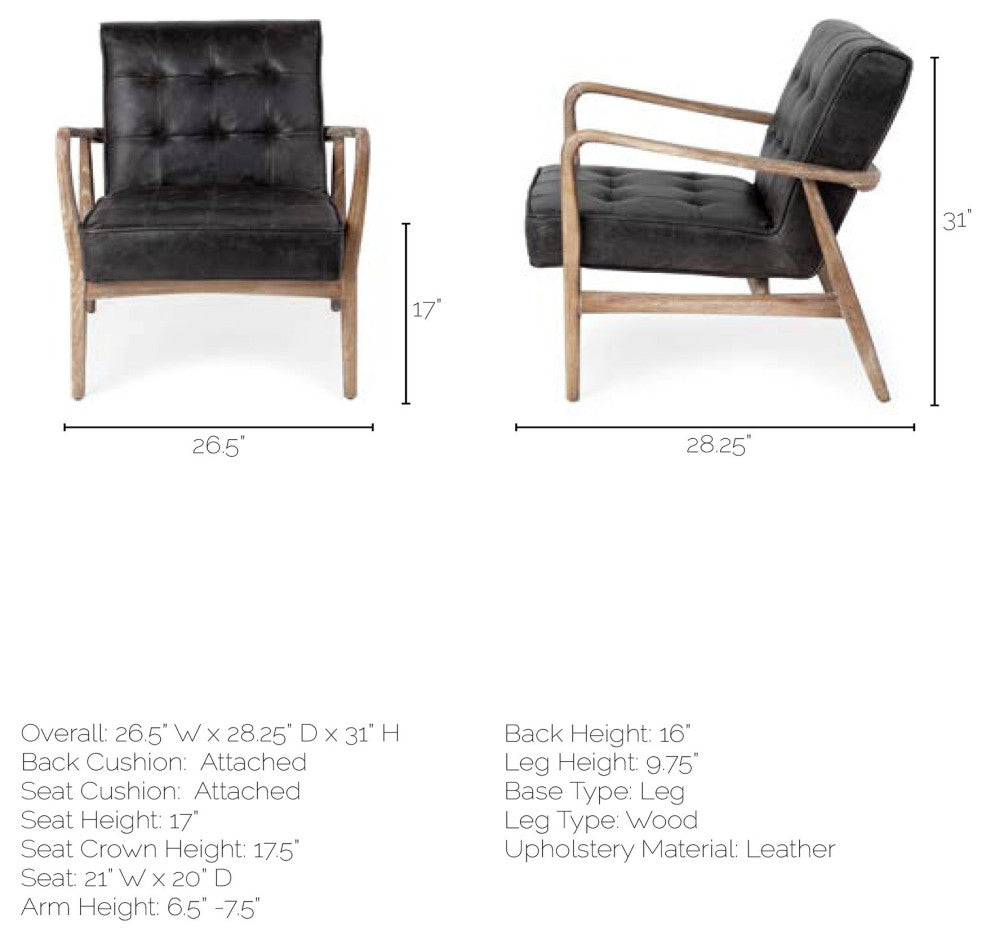 Phineas Black Leather With Brown Wooden Frame Accent Chair