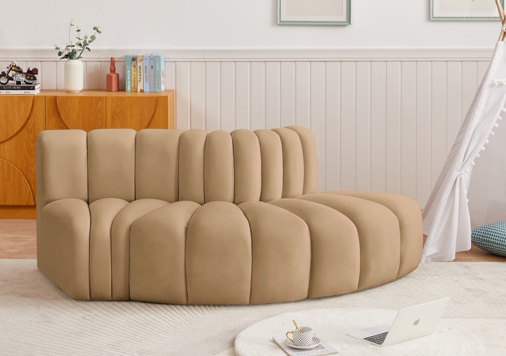 Arc Velvet Upholstered 3-Pc. S-Shaped Modular Sectional, Camel
