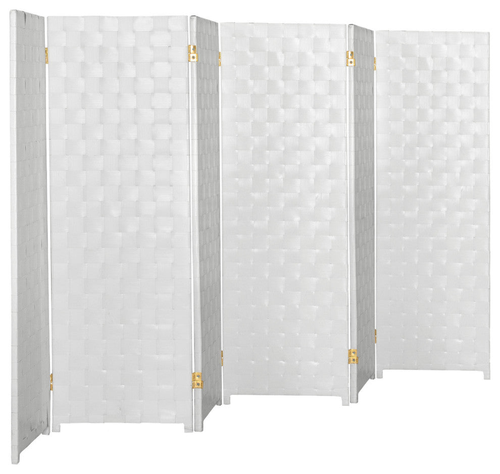 4 ft. Short Woven Fiber Outdoor All Weather Room Divider 6 Panel White