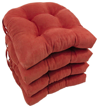 16" Solid Micro Suede U-Shaped Tufted Chair Cushions, Set of 4, Cardinal Red