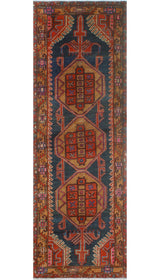 Fine Vintage Distressed Bitanig Charcoal/Rust Runner, 3'4x10'4