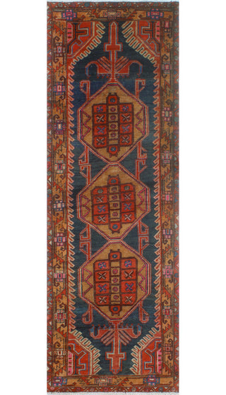 Fine Vintage Distressed Bitanig Charcoal/Rust Runner, 3'4x10'4