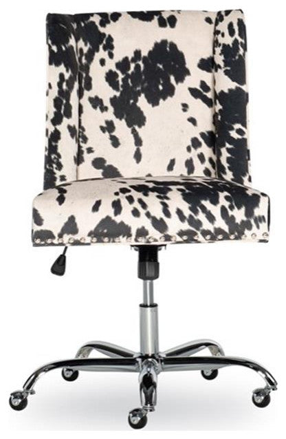 Linon Draper Wood Upholstered Office Chair in Black Cow Print