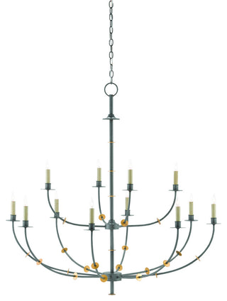 Balladier 12 Light Chandelier, Hiroshi Gray and Contemporary Gold Leaf