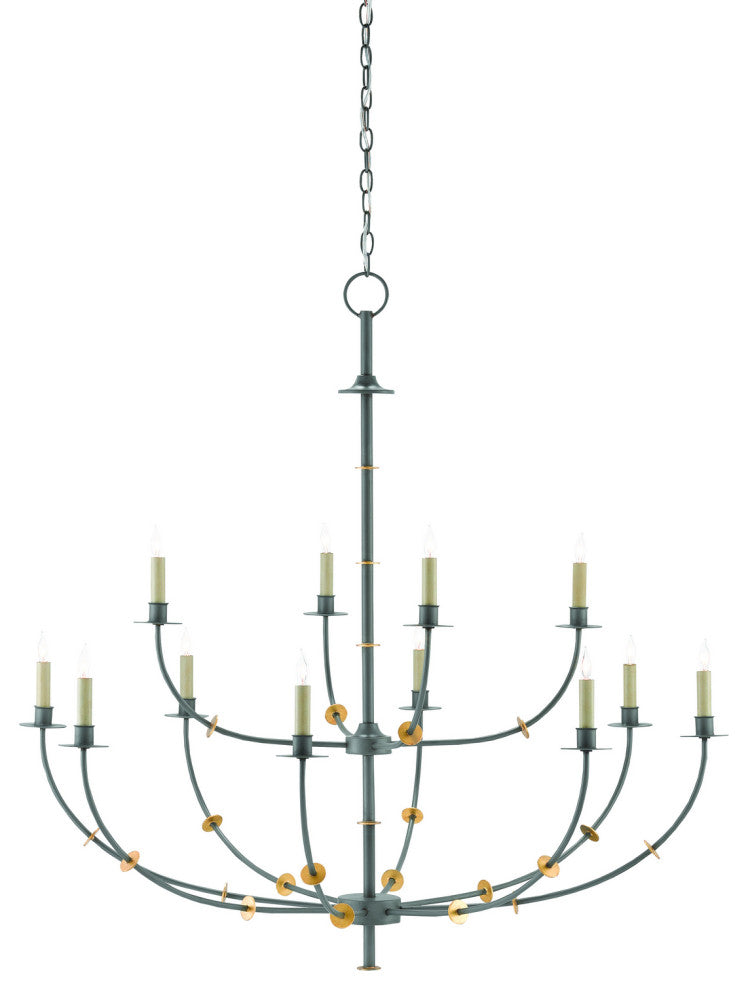 Balladier 12 Light Chandelier, Hiroshi Gray and Contemporary Gold Leaf