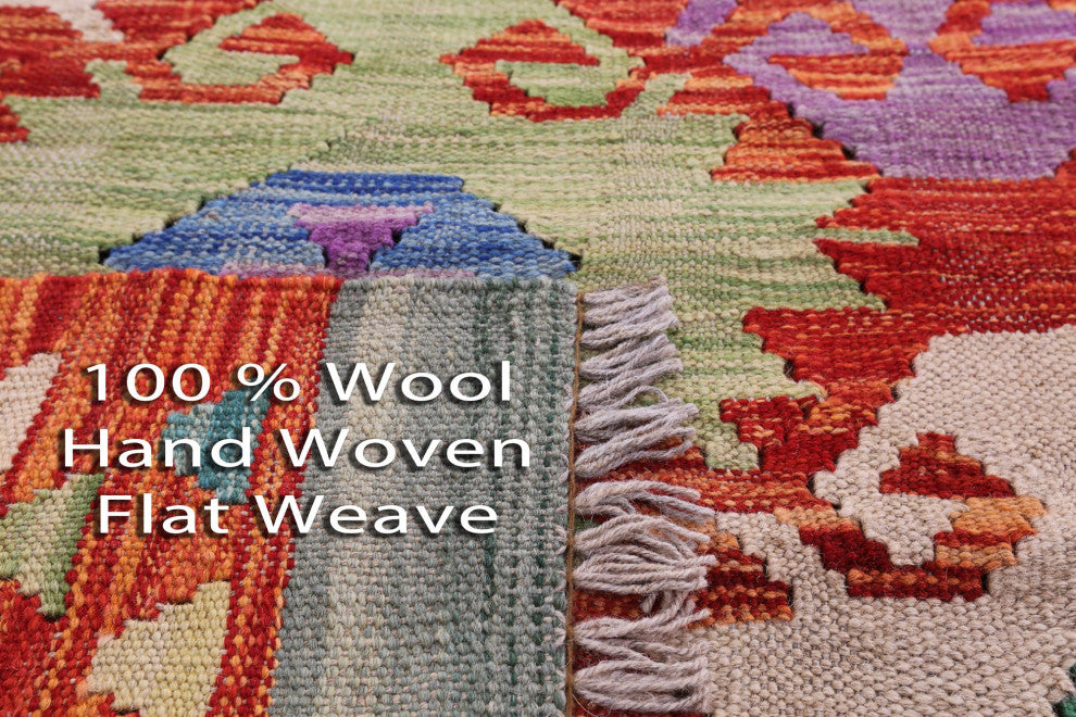 11' 9" X 16' 3" Wool On Wool Kilim Flat Weave Reversible Rug - Q12538