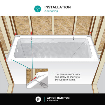 Acrylic Apron Soaking Bathtub, White, 54"x30", Right, Without Drain