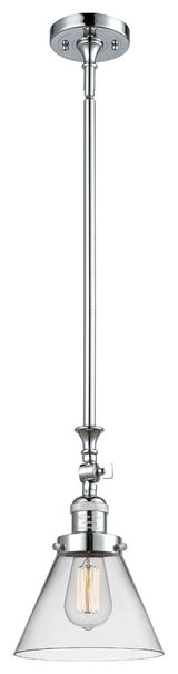1-Light Large Cone 8" Pendant, Polished Chrome, Glass: Clear