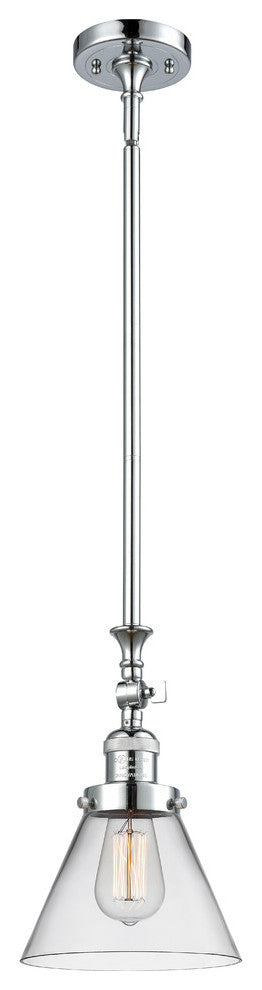 1-Light Large Cone 8" Pendant, Polished Chrome, Glass: Clear