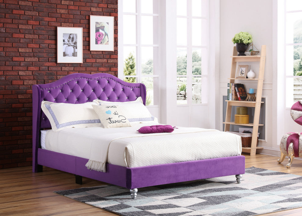 Pentz Upholstered Micro Suede Bed, Purple, Queen