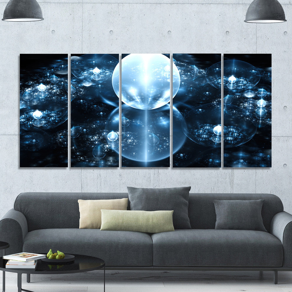 Blue Water Drops on Mirror, Abstract Wall Art Canvas, 60"x28", 5 Panels
