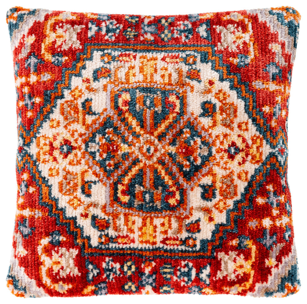 Surya Savona SVA-006 21"x21" Pillow Cover, Beige/Burnt Orange/Red/Teal/Charcoal