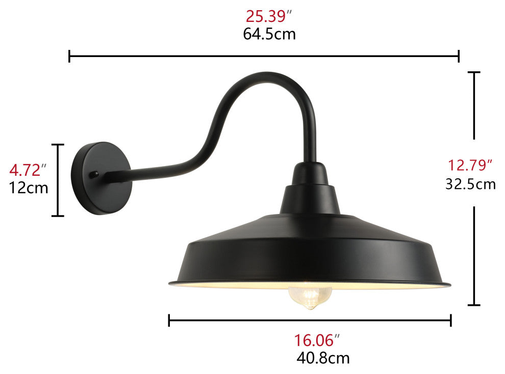 Modern 16" Gooseneck Wall Mount Matte Black Barn Light
