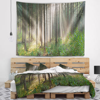 Green Forest in Mist Panorama Landscape Wall Tapestry, 92"x78"