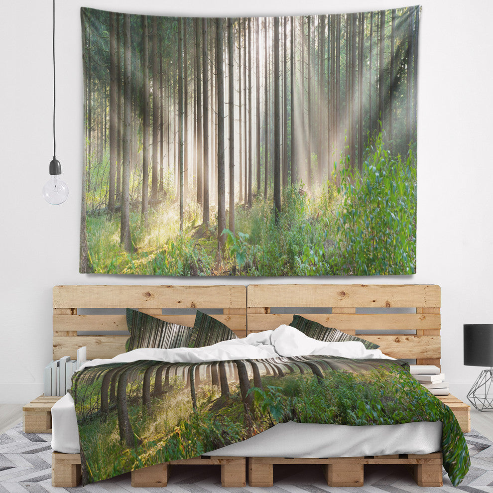 Green Forest in Mist Panorama Landscape Wall Tapestry, 92"x78"