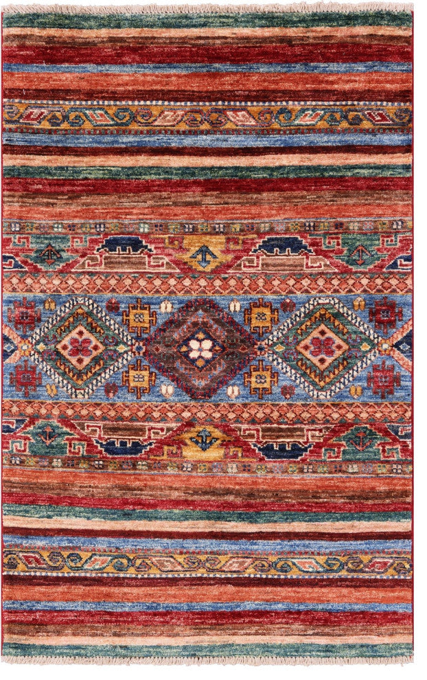 2' 7" X 4' 1" Handmade Super Kazak Khorjin Wool Rug - Q12336