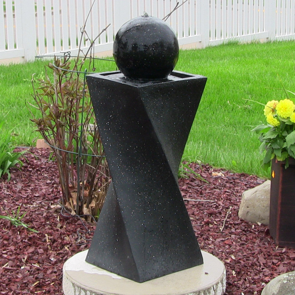 Sunnydaze Black Ball Solar-on-Demand Fountain With LED Light, 30"