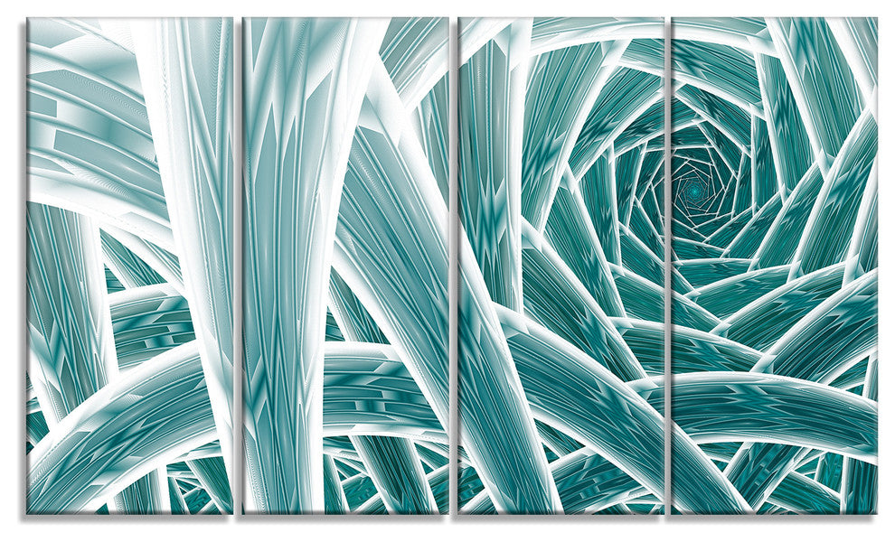 Blue Fractal Endless Tunnel, Abstract Canvas Art Print, 48"x28", 4 Panels