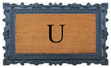 Carson Black/Beige Rubber And Coir 24"x36", Monogrammed Doormat, U