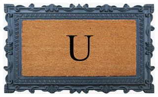 Carson Black/Beige Rubber And Coir 24"x36", Monogrammed Doormat, U
