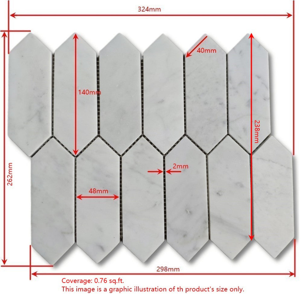 Calacatta Gold Marble Picket Fence Hexagon Mosaic Tile Polished, 1 sheet