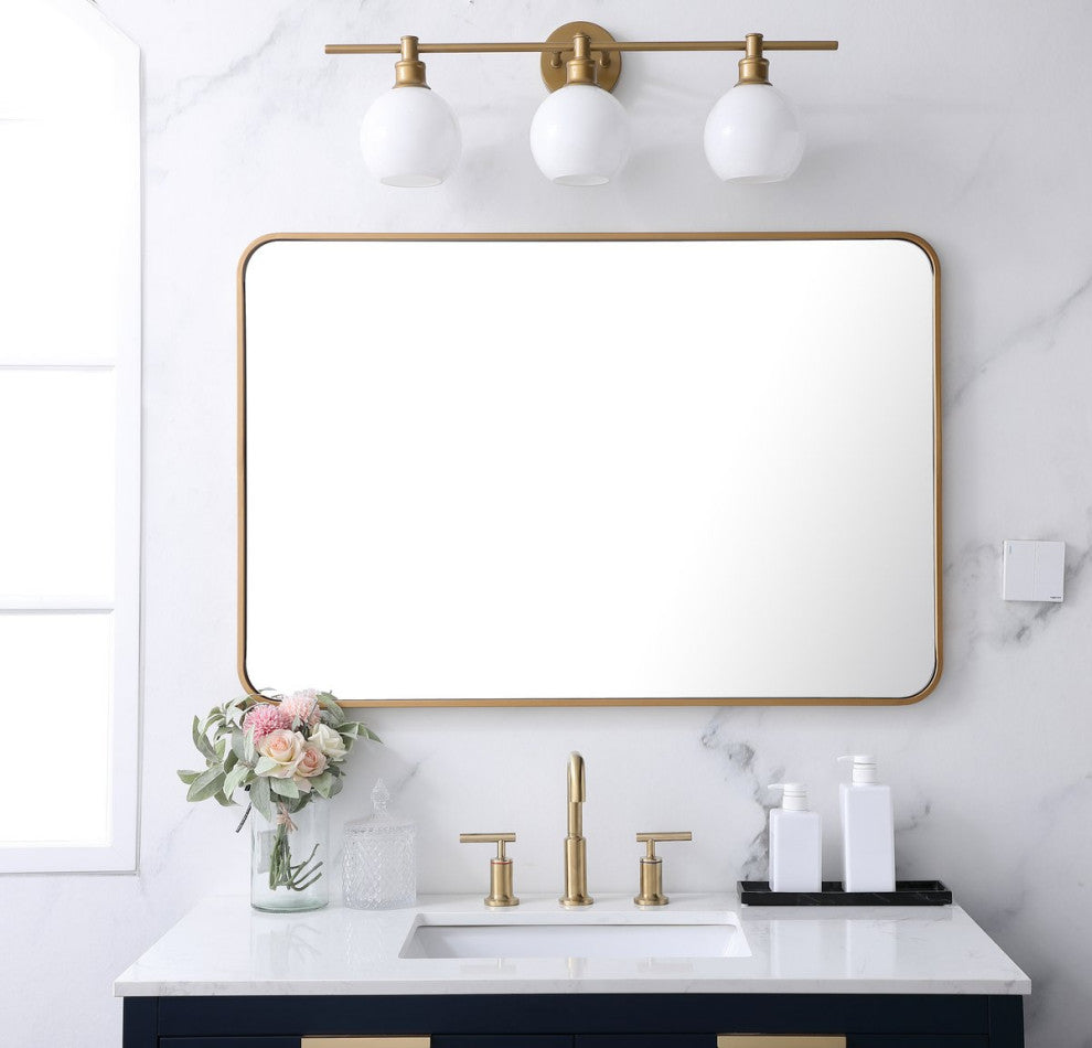 Ellis Soft Corner Metal Rectangular Mirror, Brass, 27"x40"