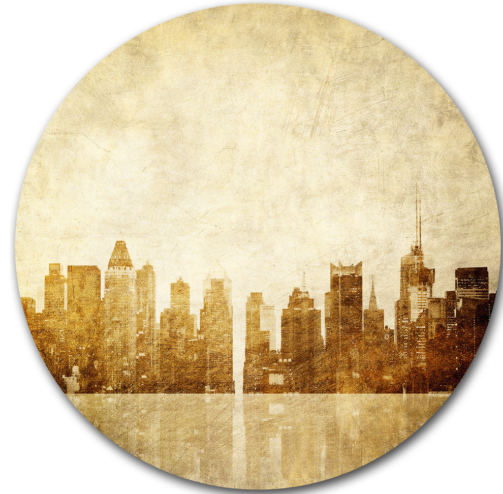 New York Skyline Grunge View, Cityscape Disc Metal Wall Art, 23"