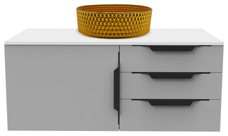 Wildsee Floating Vanity Set With Tempered Clear Glass Sink, Gold, 36", Gray