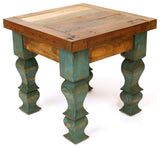 Rustic Old Door Reclaimed Wood End Table, Turquoise
