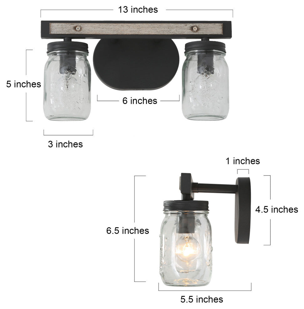 LNC Farmhouse 2-Light Bathroom Vanity Light With Mason Jar Glass
