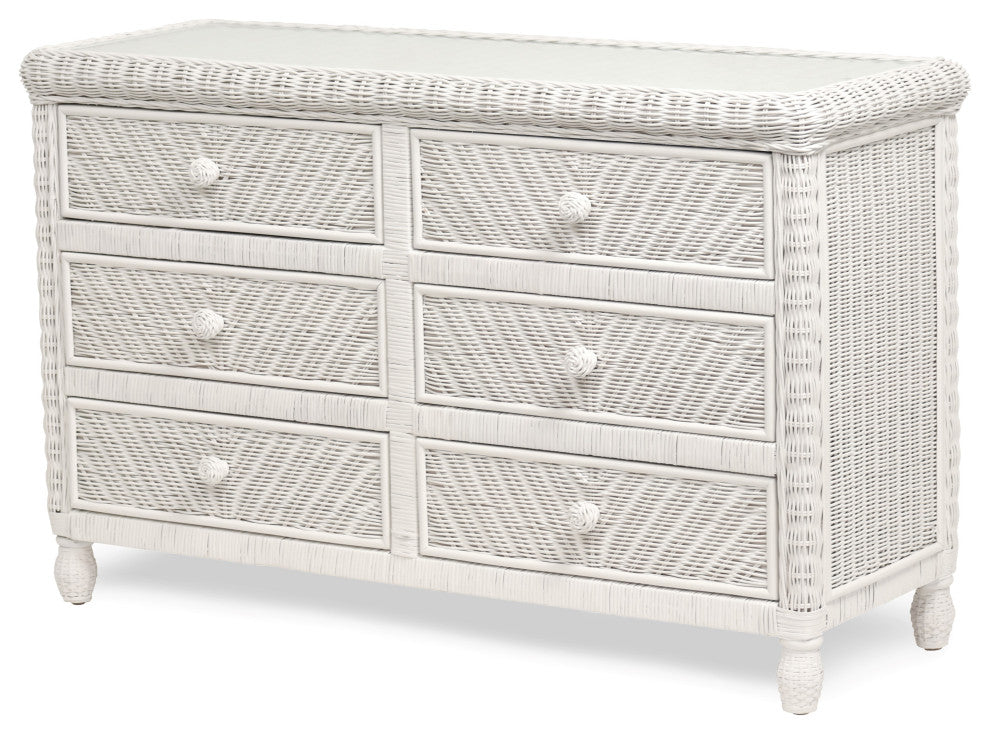 Santa Cruz 6-Drawer Dresser With Glass Top, White