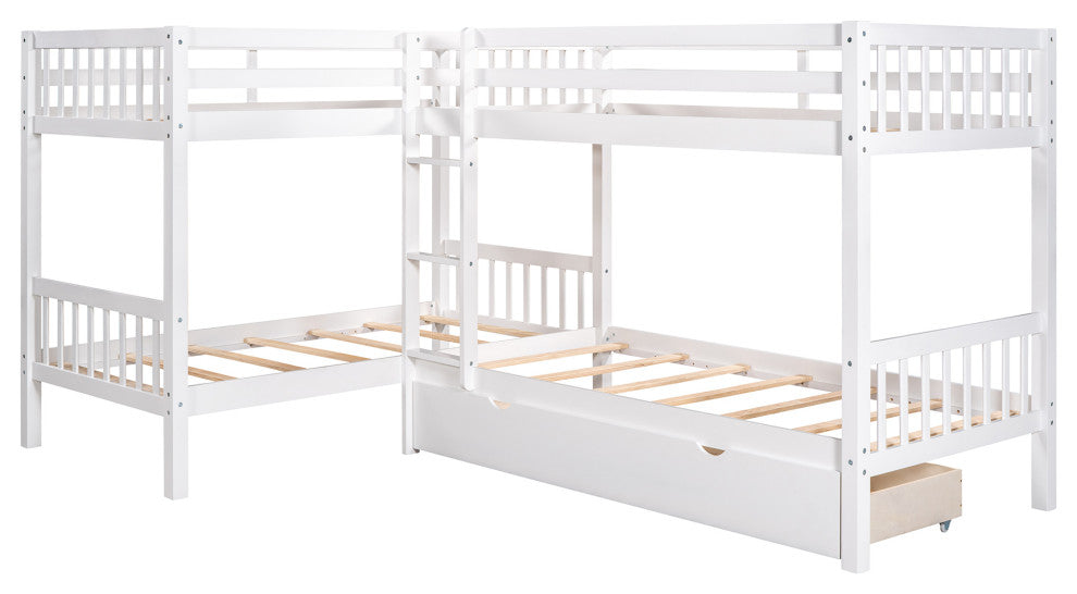 Gewnee Twin L-Shaped Bunk bed with Drawers in Gray