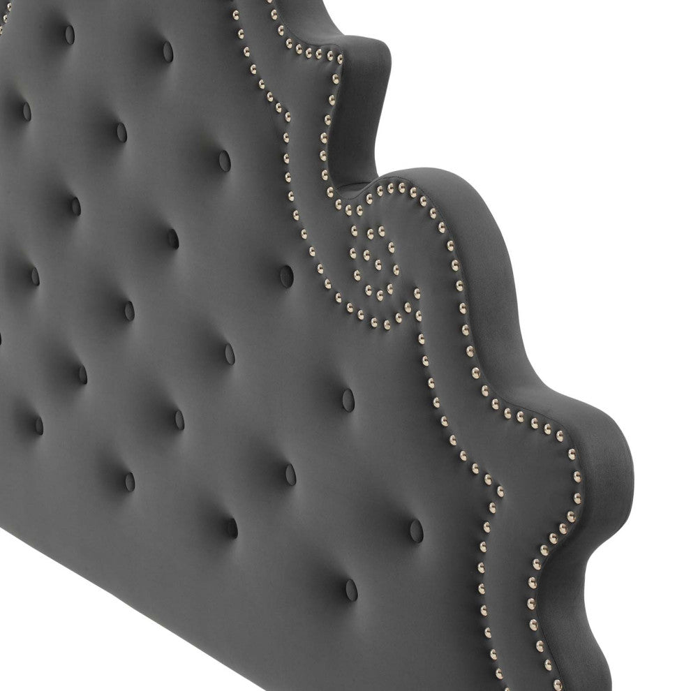 Tufted Headboard, Twin Size, Velvet, Dark Gray, Modern Contemporary
