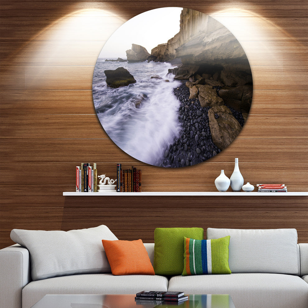 Rolling Stones At Beach, Seashore Photo Round Wall Art, 23"