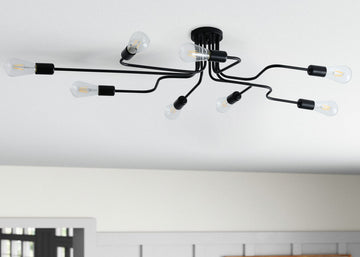 Modern Sputnik Design Semi Flush Mount Ceiling Light, Black