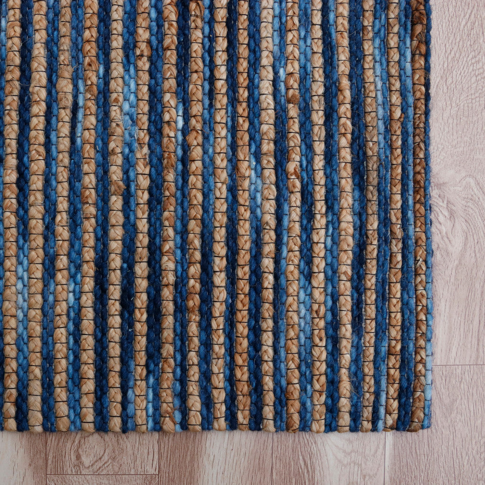 Crest Navy Rustic Striped Handmade Jute/Wool Blend Area Rug, 8' x 10'