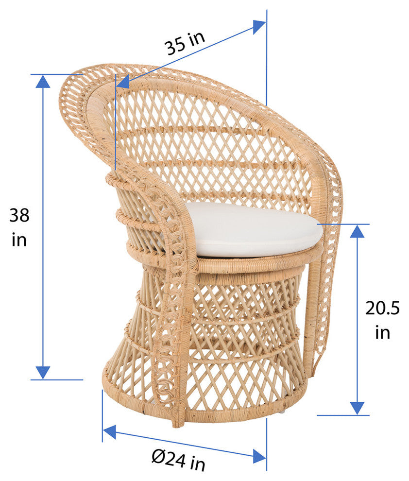 Peacock Rattan Dining Armchair or Lounge Chair, Natural