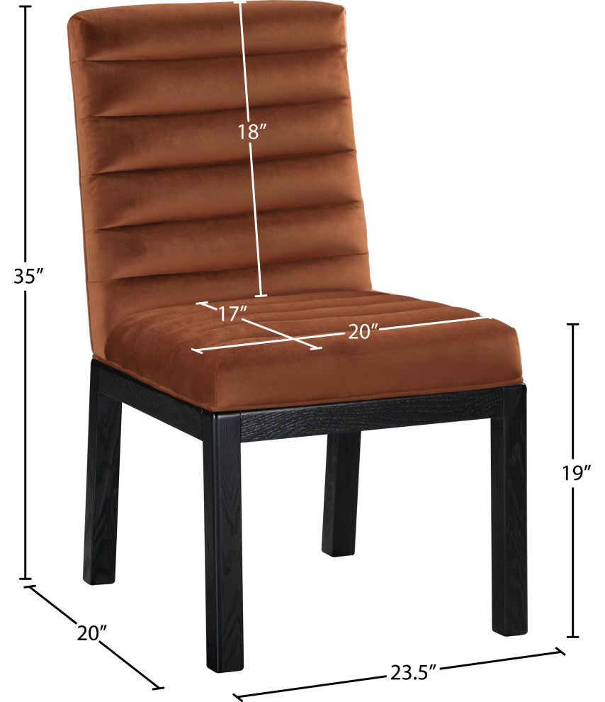Evelyn Upholstered Dining Chair, Cognac, Velvet, Black Finish