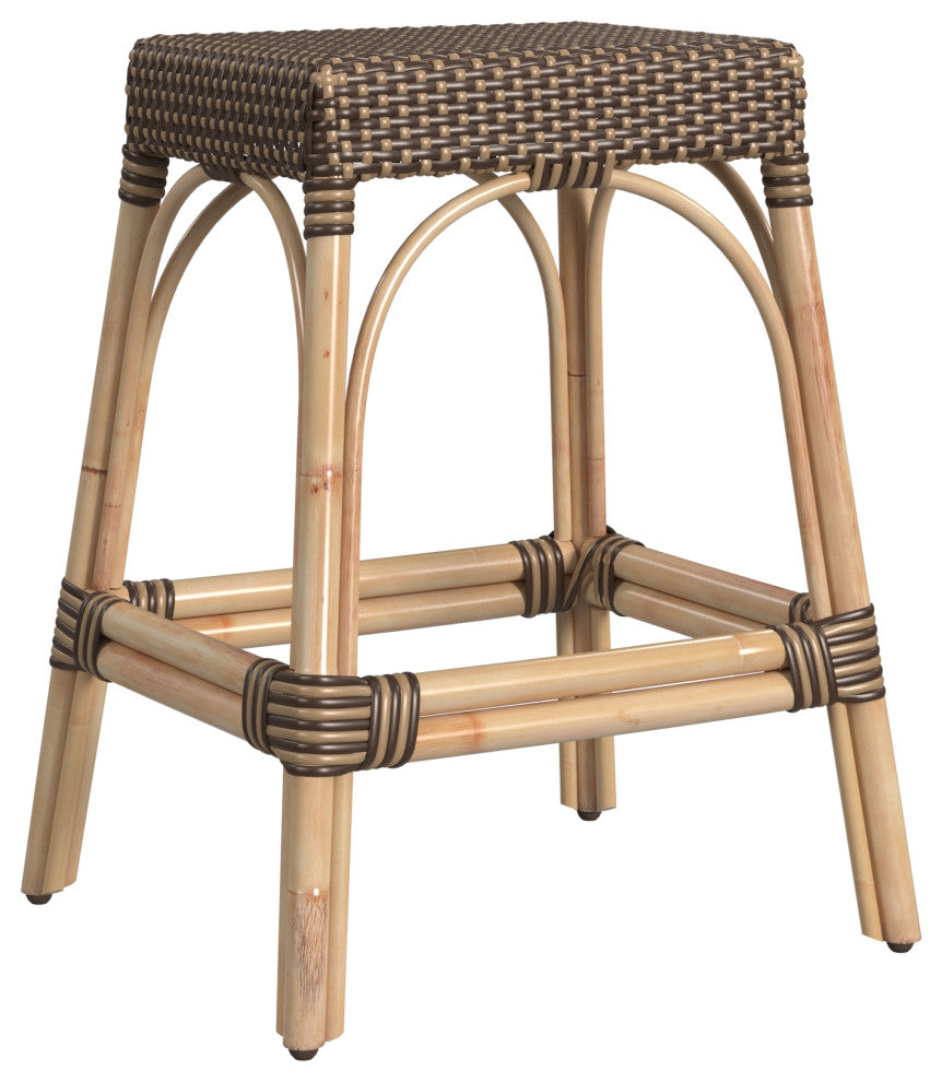 Robias Rectangular Rattan 24.5" Counter Stool, Brown