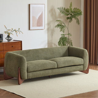 CKH 82" Boucle Sherpa Upholstered Sofa, Olive Green