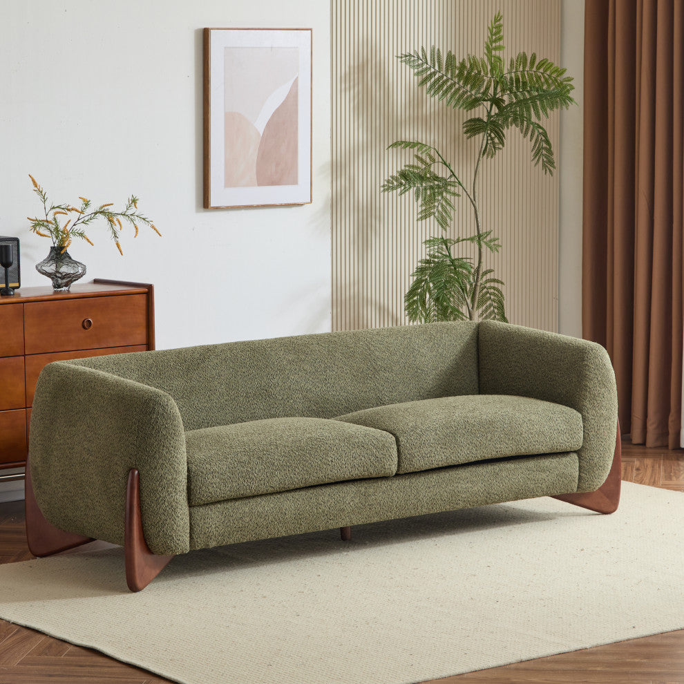 CKH 82" Boucle Sherpa Upholstered Sofa, Olive Green