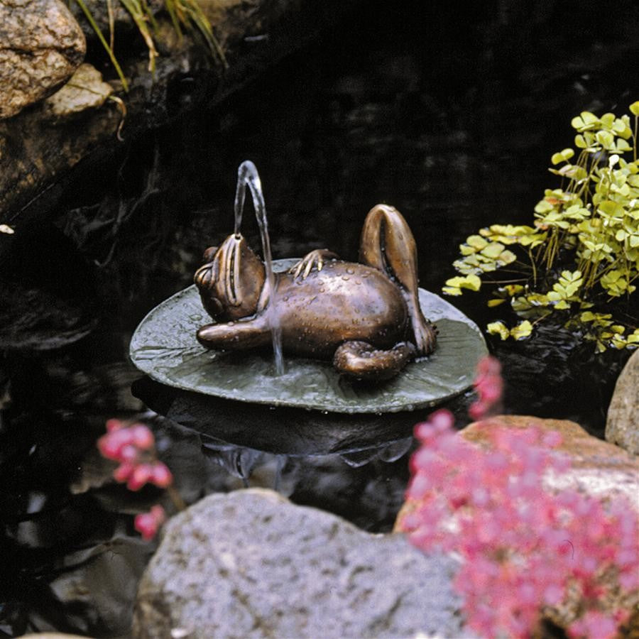 Spitting Lazy Frog on Lily Pad Cast Bronze Garden Statue